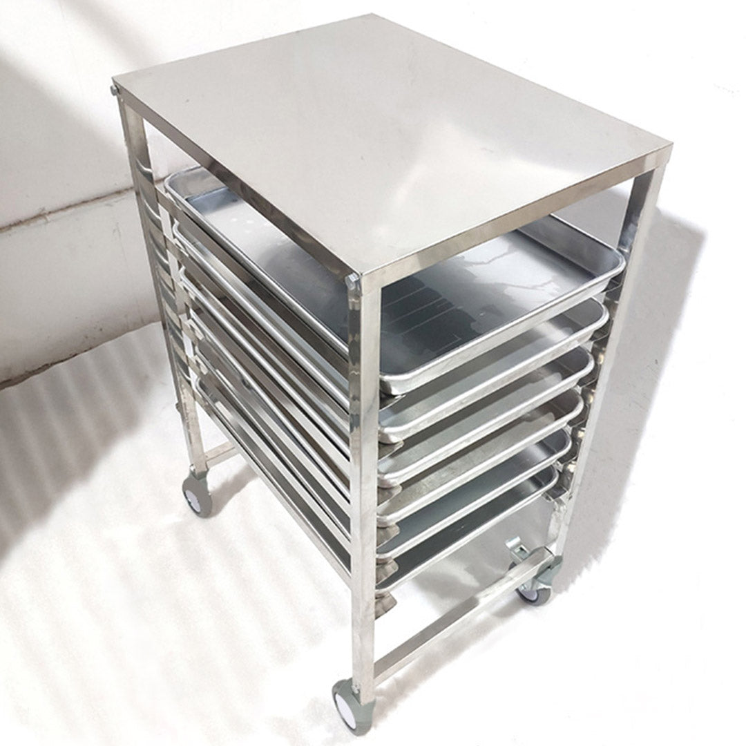 SOGA Gastronorm Trolley 7 Tier Stainless Steel Bakery Trolley Suits 60x40cm Tray with Working Surface