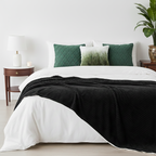 SOGA 4PC Set – Flannel Throw Blanket + Ombre Faux Fur & Forest Green Knit Pillowcases – Cozy Decor