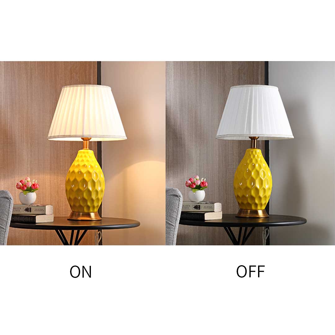 SOGA Textured Ceramic Oval Table Lamp with Gold Metal Base Yellow