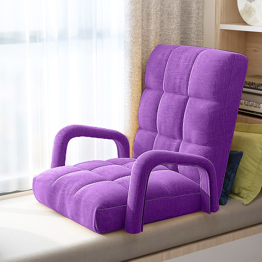 SOGA Foldable Lounge Cushion Adjustable Floor Lazy Recliner Chair with Armrest Purple