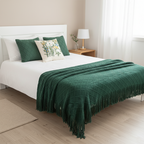 SOGA 4PC Cozy Green Set – Diamond Knit Throw Blanket with Forest Green & Botanical Garden Pillow Covers