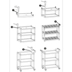 SOGA 3 Tier Food Trolley Food Waste Cart With Two Bins Storage Kitchen Black Large