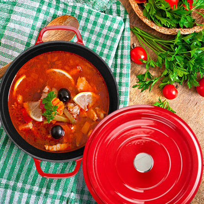 SOGA 2X Cast Iron 24cm Enamel Porcelain Stewpot Casserole Stew Cooking Pot With Lid Red