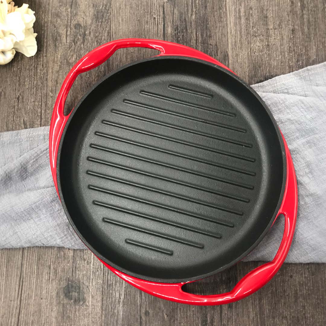 SOGA 2X Enamel porcelain Cast Iron Frying Pan Skillet Non-stick Coating Steak Sizzle Platter 26cm