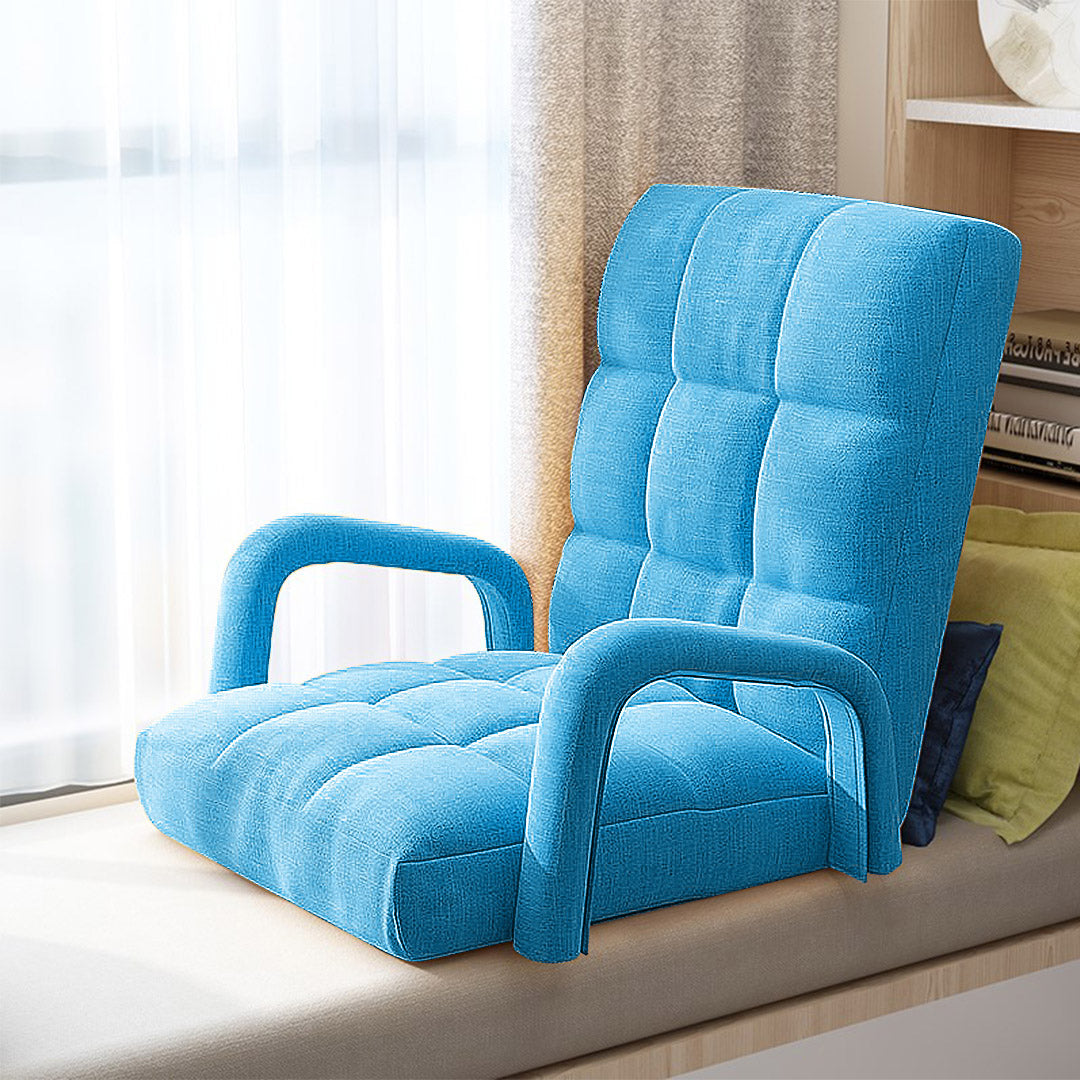 SOGA 2X Foldable Lounge Cushion Adjustable Floor Lazy Recliner Chair with Armrest Blue