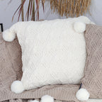 SOGA 45cm Luxurious Ivory Diamond Knit Throw Pillowcase with Pom Poms