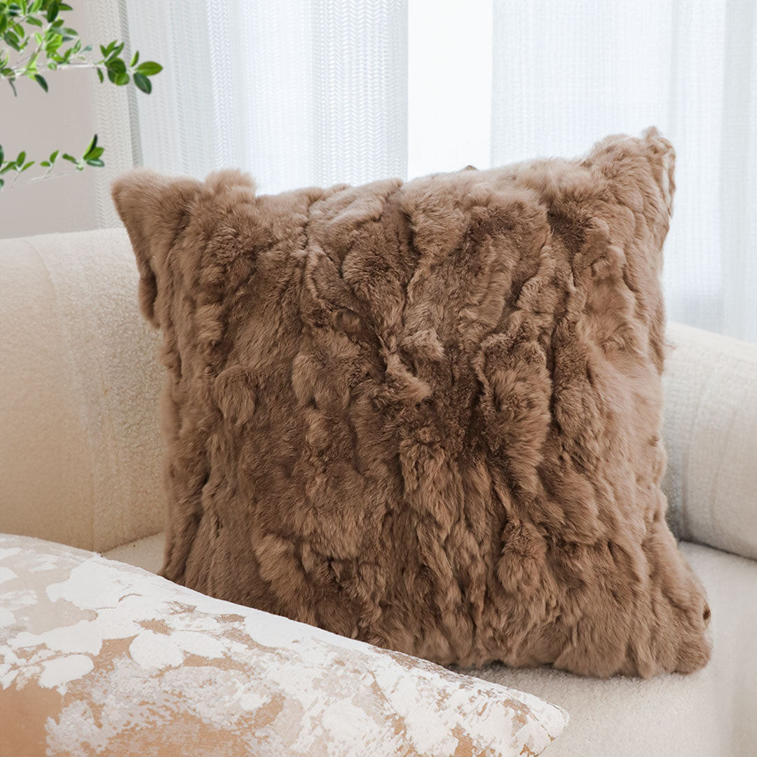 SOGA 45cm  LuxeFur Plush Brown Pillowcase