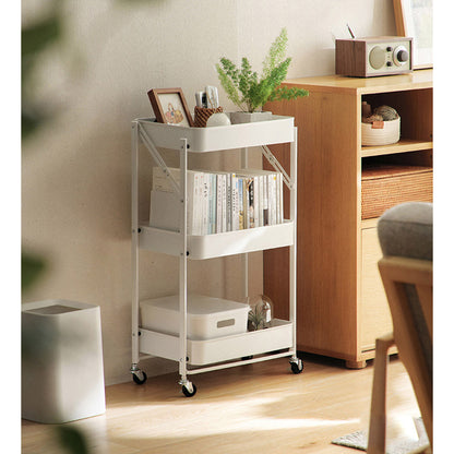 SOGA 2X 3 Tier Steel White Foldable Kitchen Cart Multi-Functional Shelves Portable Storage Organizer with Wheel