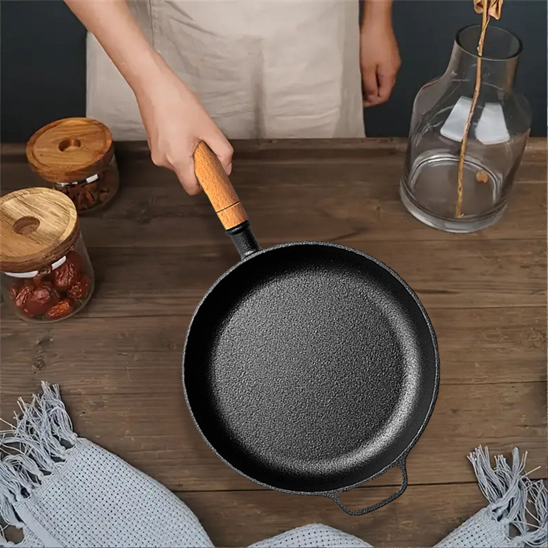 SOGA 2X 25cm Round Cast Iron Frying Pan Skillet Steak Sizzle Platter with Helper Handle