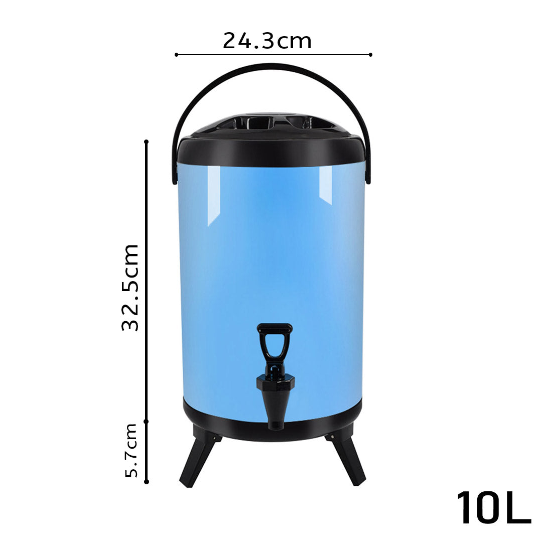 SOGA 8X 10L Stainless Steel Insulated Milk Tea Barrel Hot and Cold Beverage Dispenser Container with Faucet Blue