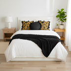 SOGA 4PC Set – Flannel Throw Blanket + Black & Gold Velvet Pillowcases & Lotus Round Pillow – Cozy Luxury Home Decor