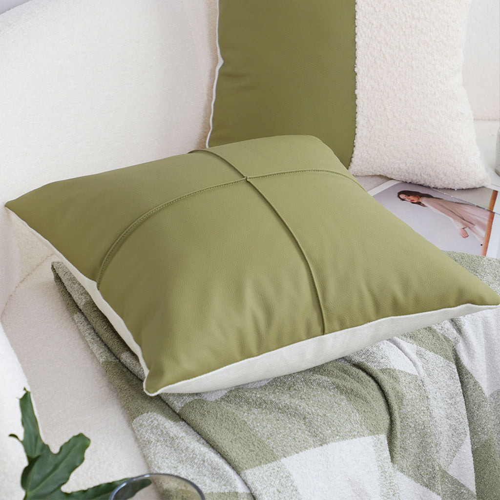 SOGA 45cm Luxurious Olive Green Faux Leather Pillowcase