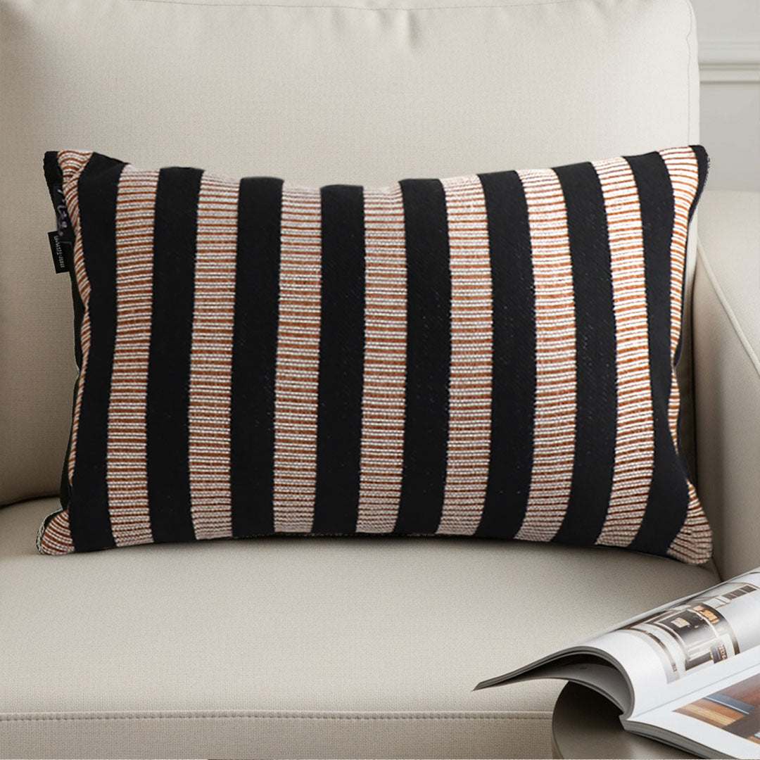 SOGA 30x50cm Black & Tan Striped Rectangular Pillowcase