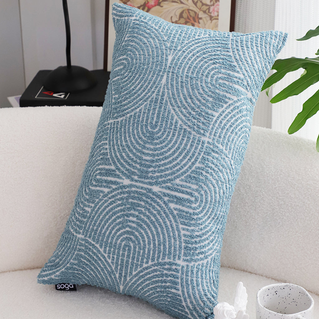 SOGA 30x50cm Blue Geometric Lumbar Pillowcase for Indoor & Outdoor Home Decor