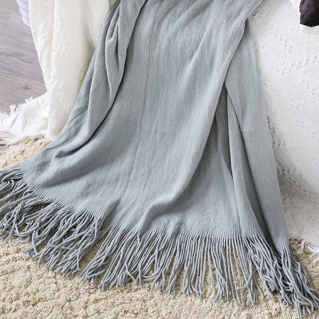 SOGA Acrylic Knitted Throw Blanket – Solid Warm Cozy Woven Cover with Fringes for Couch, Bed, Sofa, Home Decor, Grey