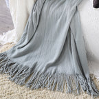 SOGA Acrylic Knitted Throw Blanket – Solid Warm Cozy Woven Cover with Fringes for Couch, Bed, Sofa, Home Decor, Grey
