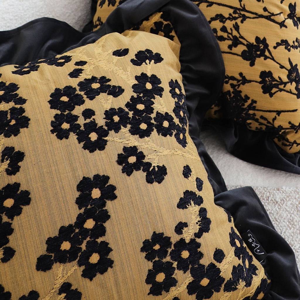 SOGA 45cm Velvique Floral Ruffle Pillowcase – Mustard Gold