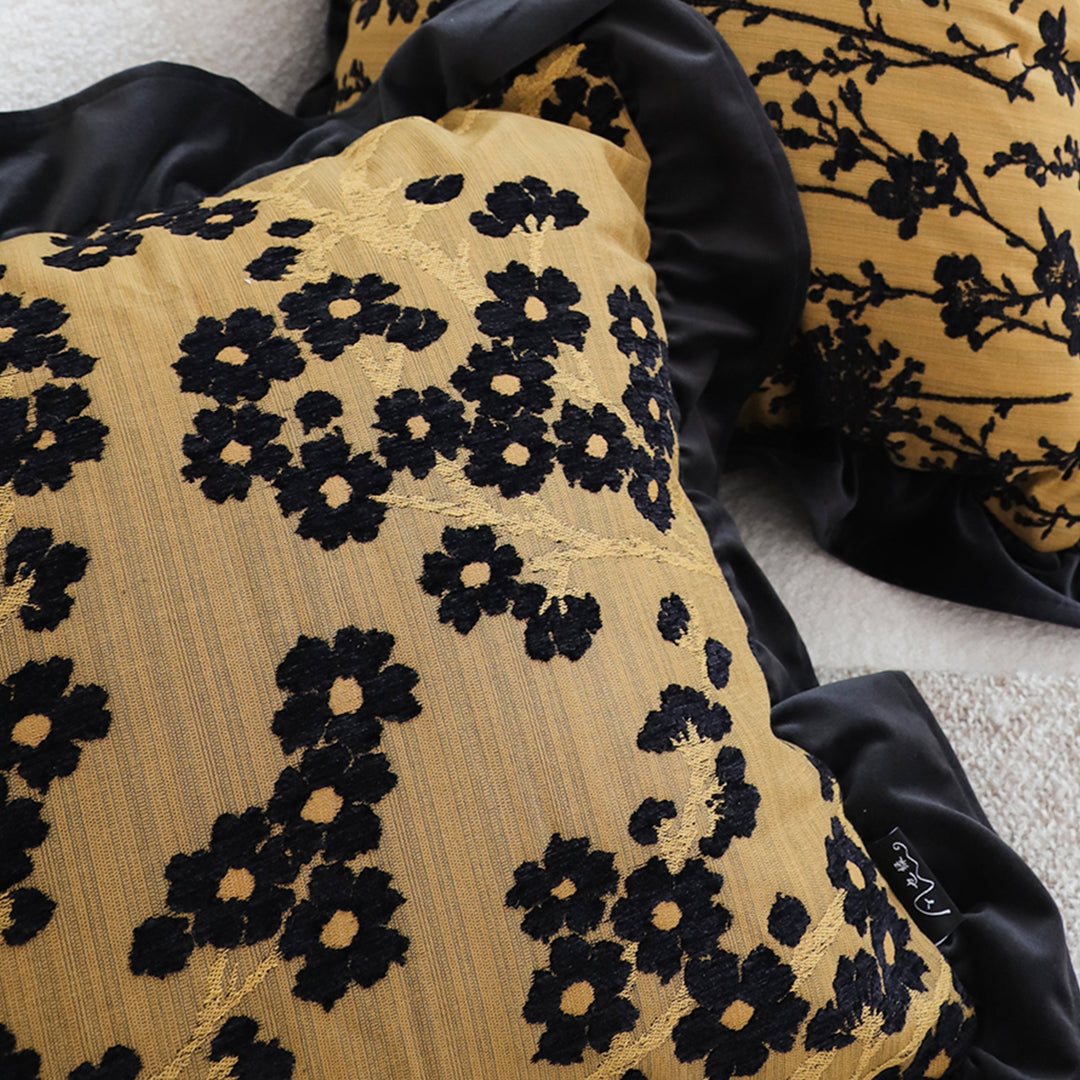 SOGA 45cm Velvique Floral Ruffle Pillowcase – Mustard Gold