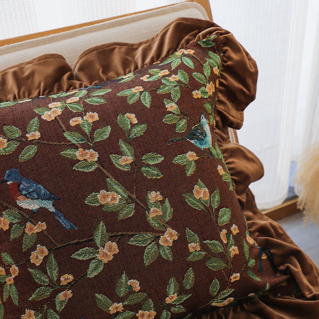 SOGA 2X 45cm “Enchanted Garden” Bird & Floral Ruffled Throw Pillowcase