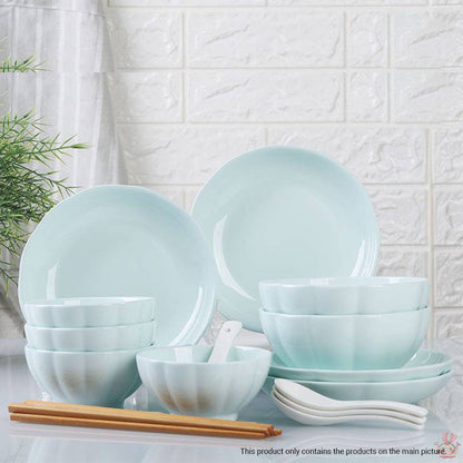 SOGA Light Blue Japanese Style Ceramic Dinnerware Crockery Soup Bowl Plate Server Kitchen Home Decor Set of 9