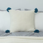 SOGA 45cm Ribbed Knit Pillowcase with Pom-Poms (Cream White)