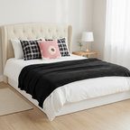 SOGA 4PC Set – Flannel Throw Blanket + Blush Bloom & Plaid Pillowcases – Warm Cozy Decor