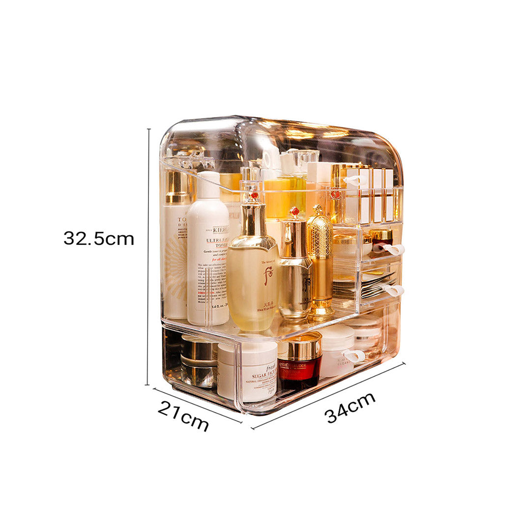 SOGA 2X Transparent Cosmetic Storage Box Clear Makeup Skincare Holder with Lid Drawers Waterproof  Dustproof Organiser