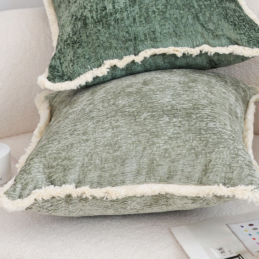 SOGA 45cm Sage Green Velvet Pillowcase with Faux Fur Trim