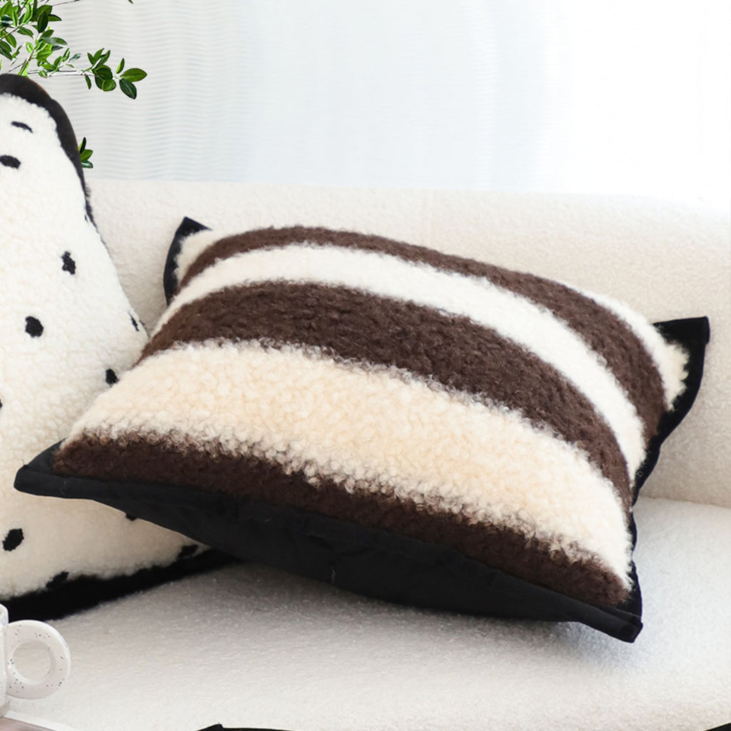 SOGA 45cm Cozy Brown & Cream Striped Bouclé Square Pillowcase