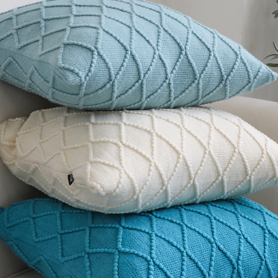 SOGA 2X 45cm Cream Cable Knit Diamond Pattern Pillow Covers – Soft Decorative Cushion Cases for Sofa, Bed & Home Décor