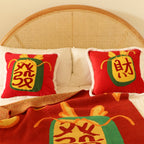 SOGA 2X 45cm “Wealth Blessing” Red Plush Pillowcase