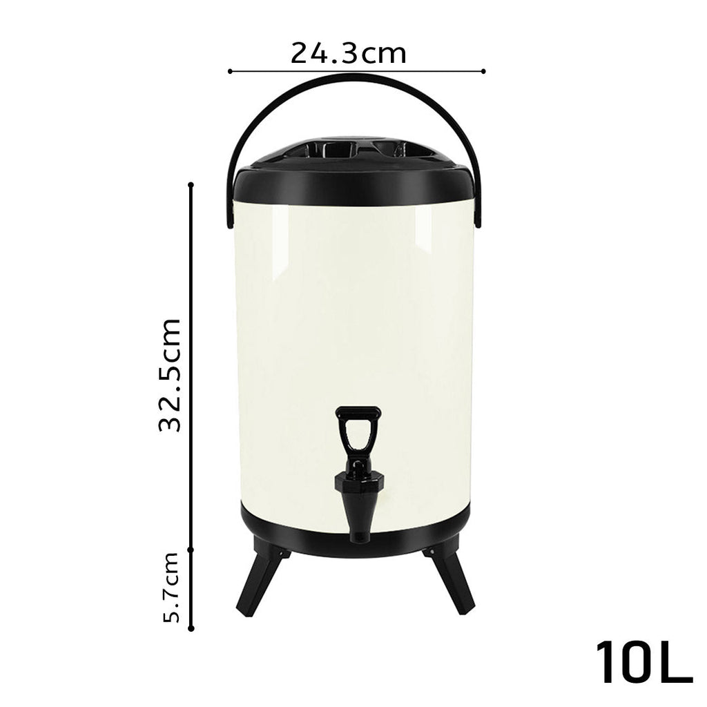 SOGA 10L Stainless Steel Insulated Milk Tea Barrel - Hot and Cold Beverage Dispenser Container with White Faucet