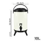 SOGA 10L Stainless Steel Insulated Milk Tea Barrel - Hot and Cold Beverage Dispenser Container with White Faucet