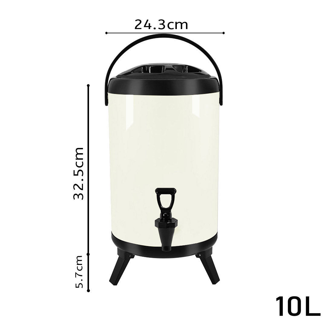 SOGA 10L Stainless Steel Insulated Milk Tea Barrel - Hot and Cold Beverage Dispenser Container with White Faucet