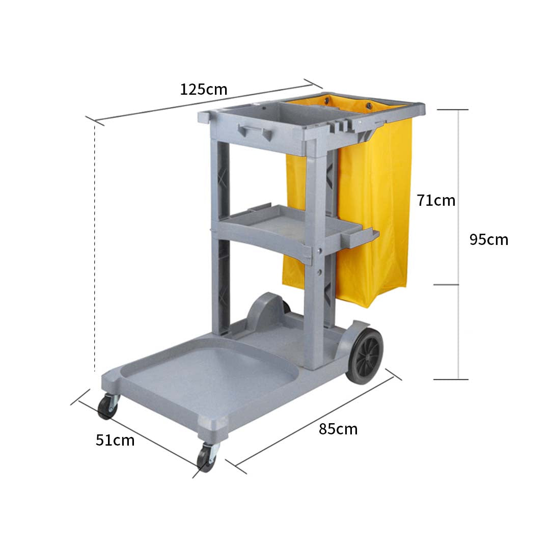 SOGA 3 Tier Multifunction Janitor Cleaning Waste Cart Trolley and Waterproof Bag