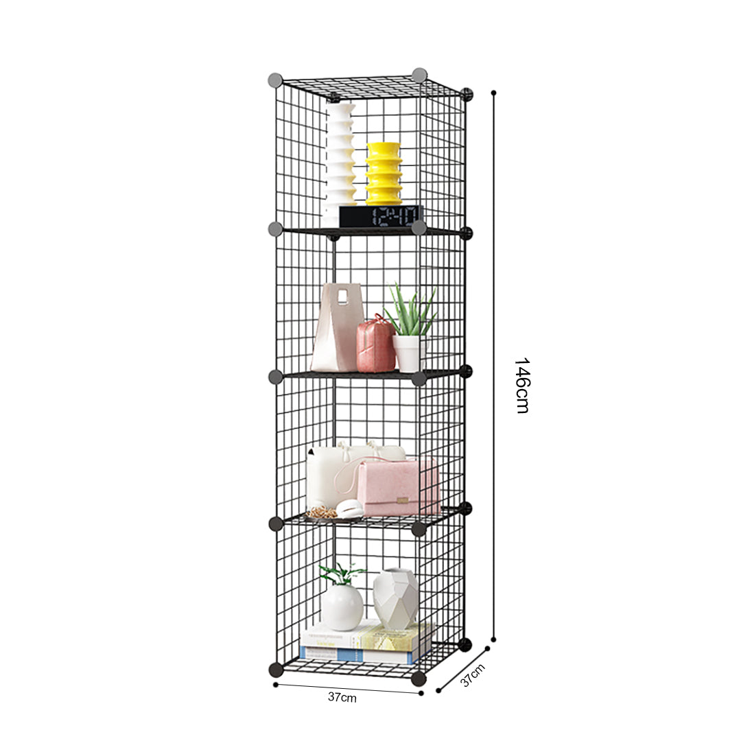 SOGA Black Portable 4 Tier Cube Storage Organiser Foldable DIY Modular Grid Space Saving Shelf