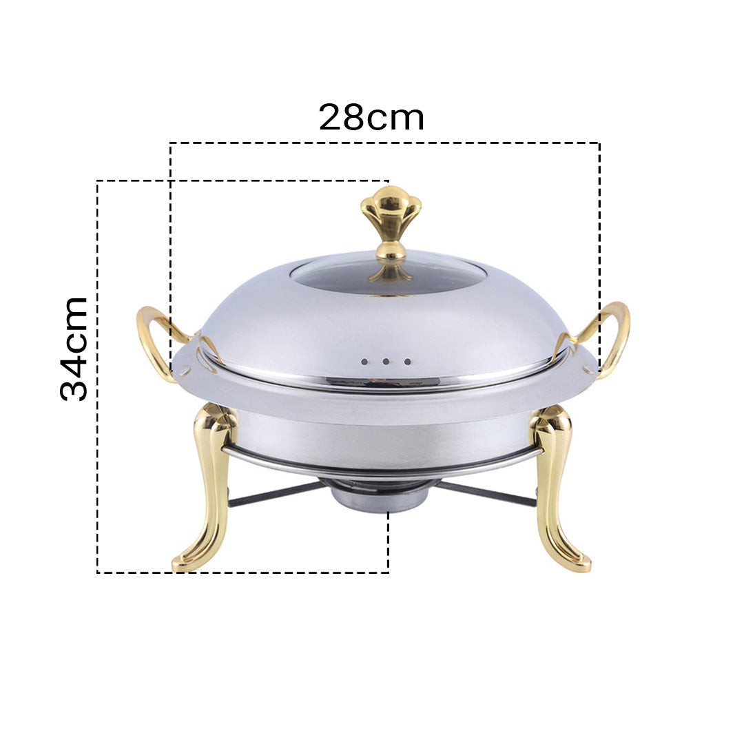 SOGA Stainless Steel Gold Accents Round Buffet Chafing Dish Cater Food Warmer Chafer with Glass Top Lid