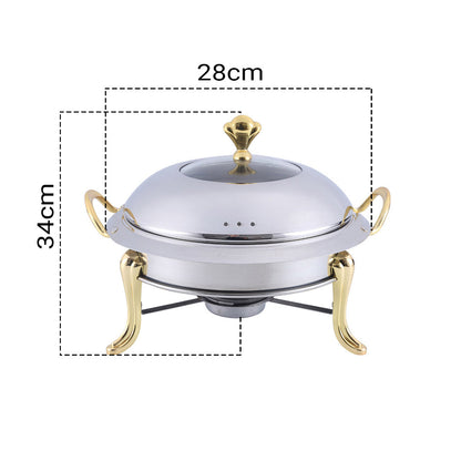 SOGA Stainless Steel Gold Accents Round Buffet Chafing Dish Cater Food Warmer Chafer with Glass Top Lid