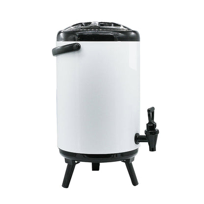 SOGA 8X 12L Stainless Steel Insulated Milk Tea Barrel Hot and Cold Beverage Dispenser Container with Faucet White