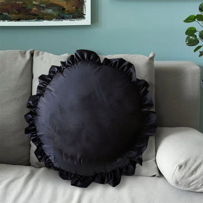 SOGA 2X 45X Butterfly Black Vintage Lotus Leaf Edge Round Throw Pillow