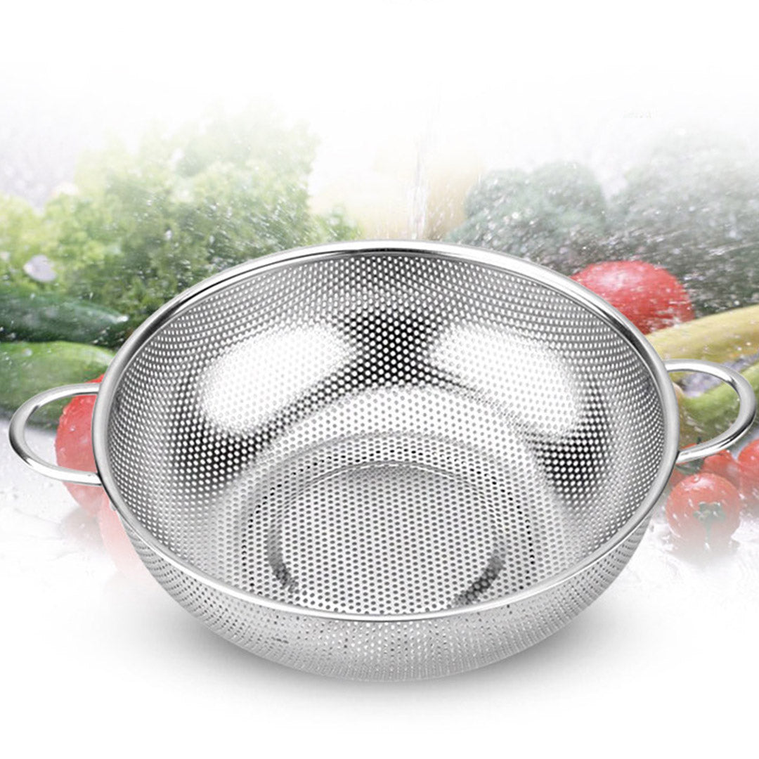 SOGA Stainless Steel Perforated Metal Colander Set Food Strainer Basket Mesh Net Bowl with 2 Handle