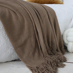 SOGA Acrylic Knitted Throw Blanket – Solid Warm Cozy Woven Cover with Fringes for Couch, Bed, Sofa & Home Decor, Coffee