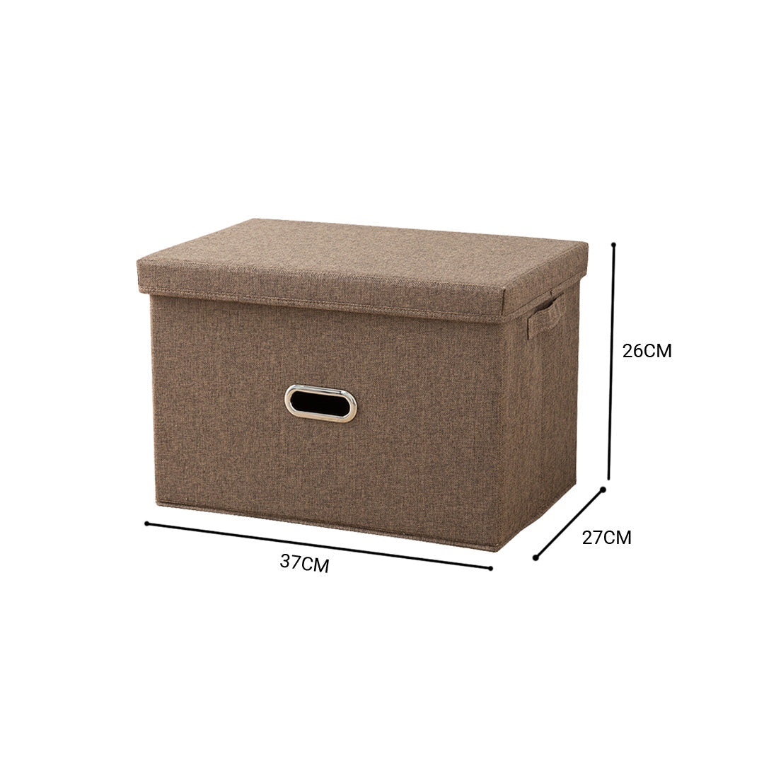 SOGA 2X Coffee Medium Foldable Canvas Storage Box Cube Clothes Basket Organiser Home Decorative Box