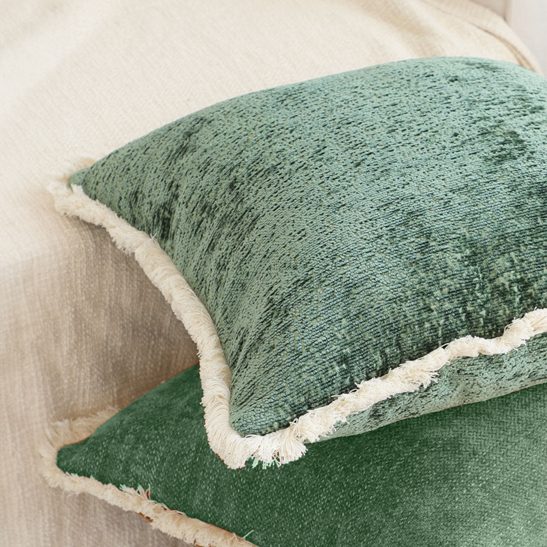 SOGA 45cm Emerald Velvet Fringe Pillowcase