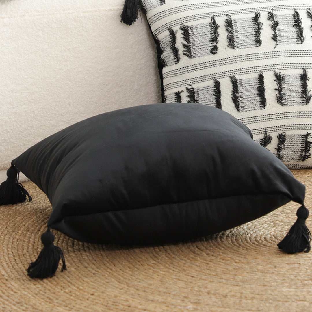 SOGA 45cm Black Velvet Butterfly Tassel Pillowcase – Vintage Accent