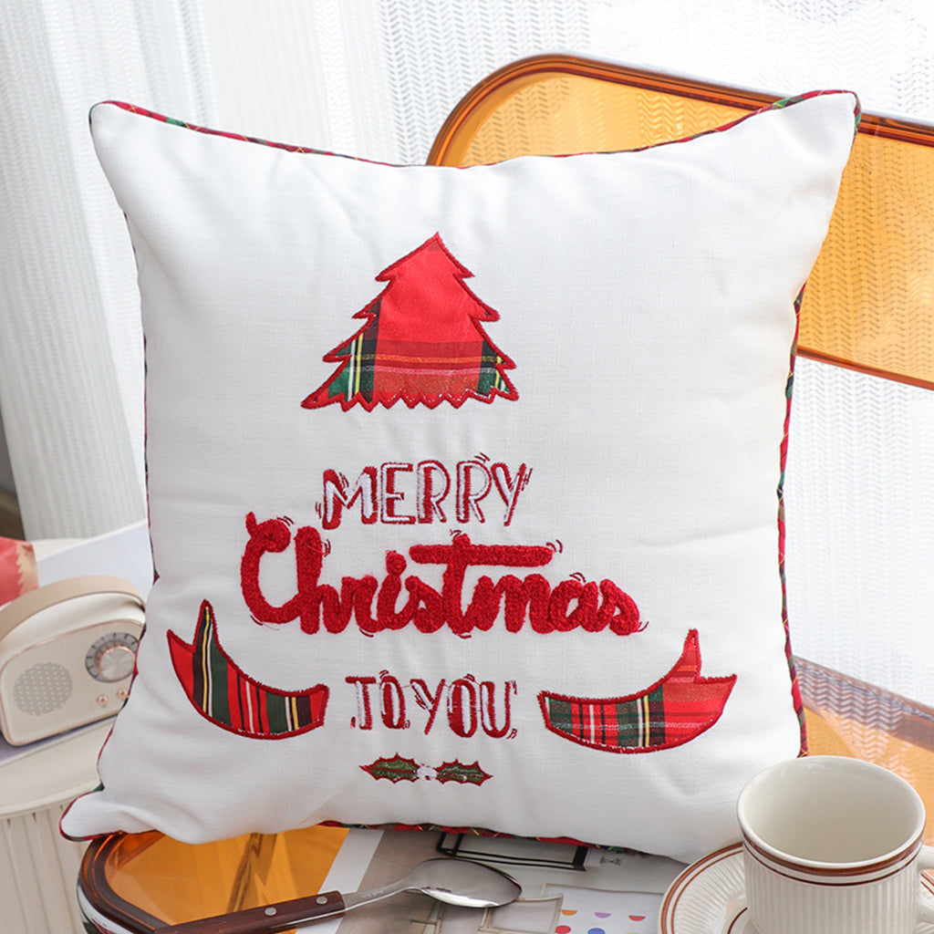 SOGA 45cm “Merry Christmas To You” Festive White Pillowcase with Red & Green Accents