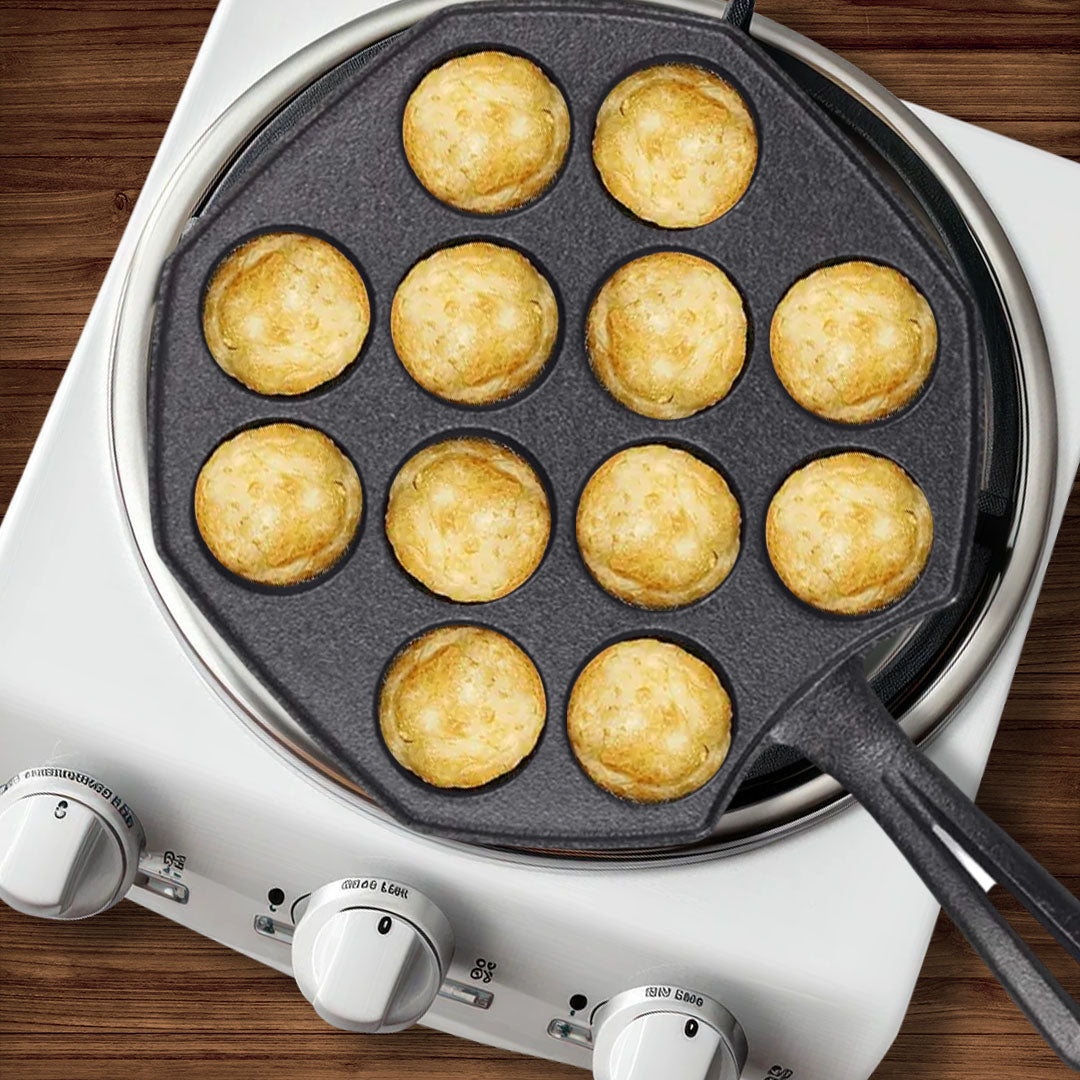 SOGA 2X 18CM Cast Iron Takoyaki Fry Pan Octopus Balls Maker 12 Hole Cavities Grill Mold