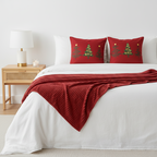 SOGA 3PC Christmas Set – Burgundy Striped Flannel Throw Blanket with Red Tree Trio Pillow Covers