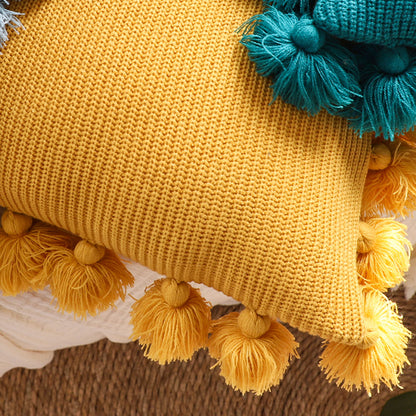SOGA 45cm Textured Pillowcase with Pom-Pom Trim (Sunny Yellow)