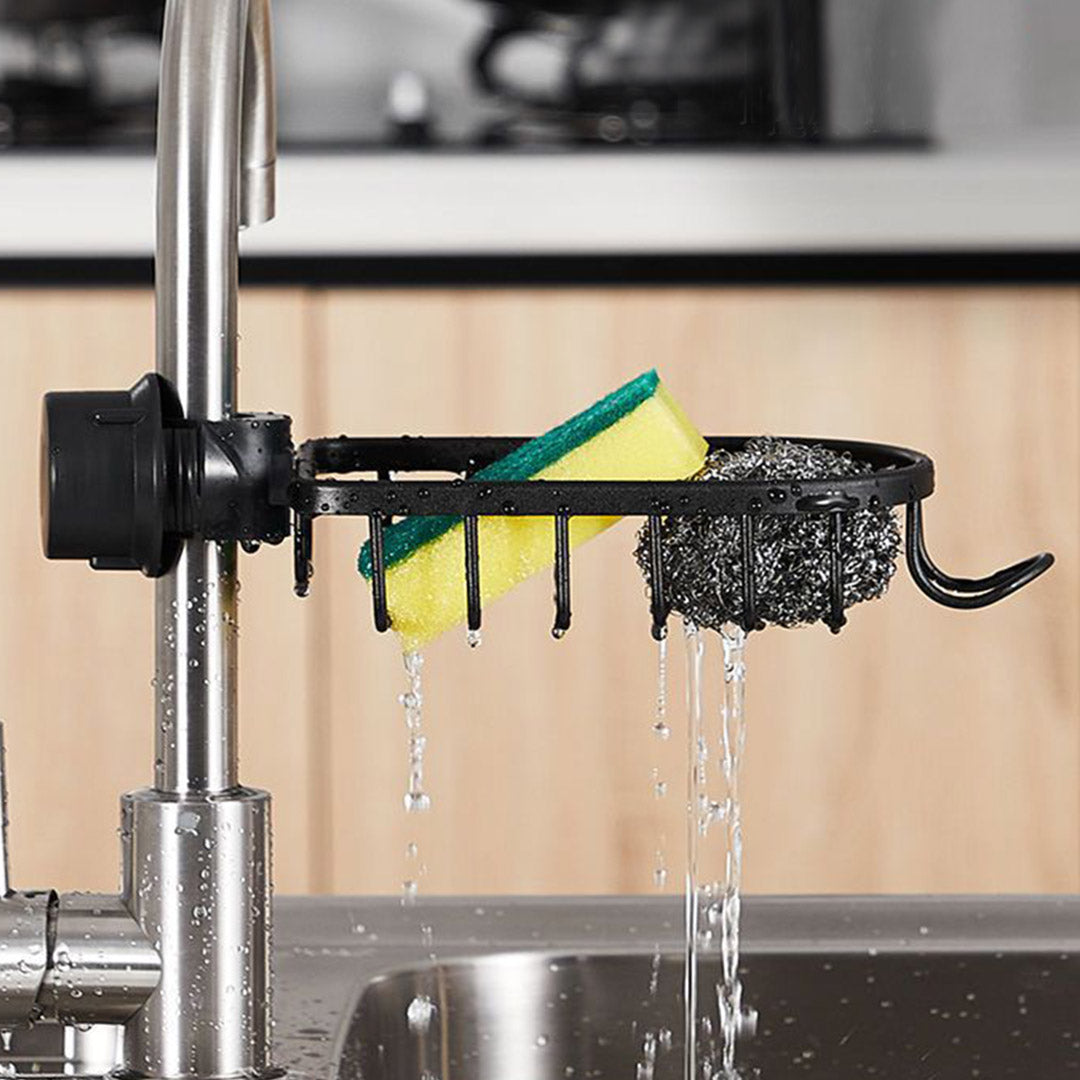 SOGA 2X Black Single Kitchen Sink Organiser Faucet Soap Sponge Caddy Rack Storage Drainer